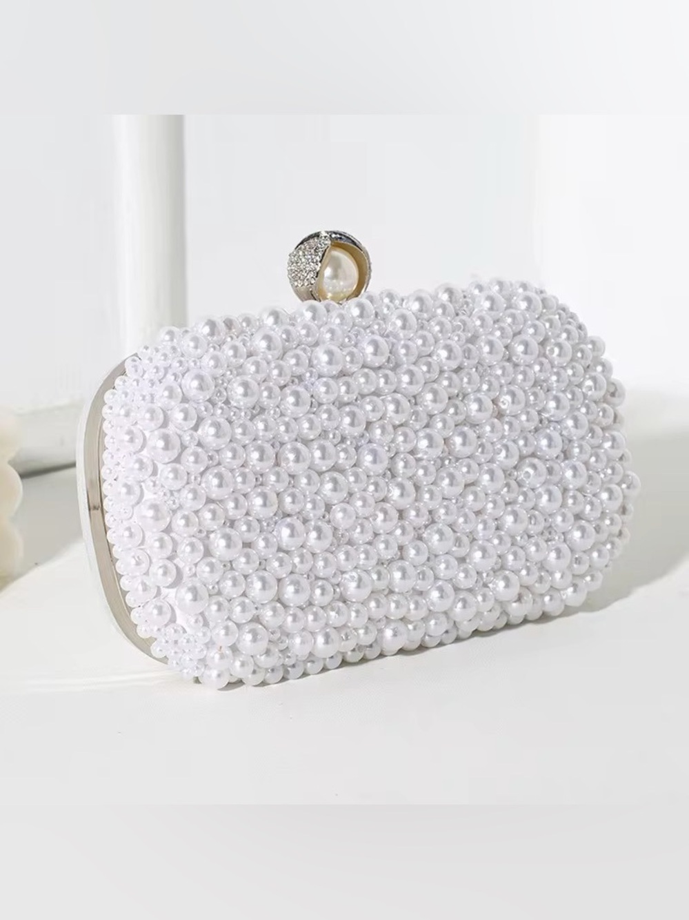 Pearl Embellished Clutch Bag - White